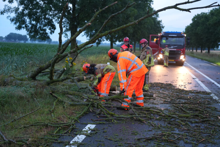 Boom waait over N267 in Veen tijdens zware onweersbuien